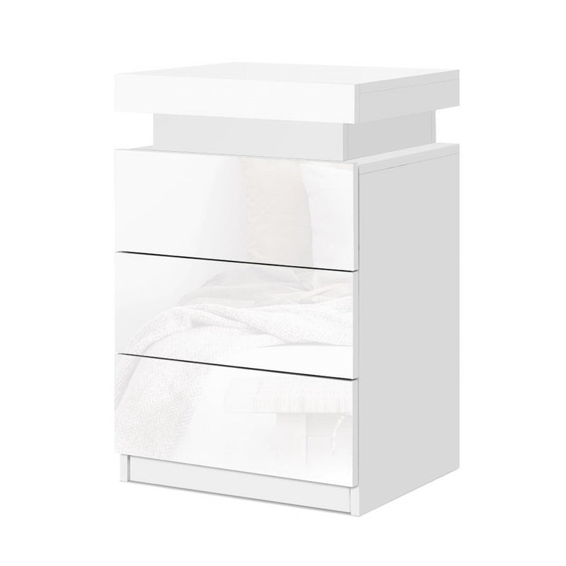 Artiss Coley 3-drawer LED Bedside Table White