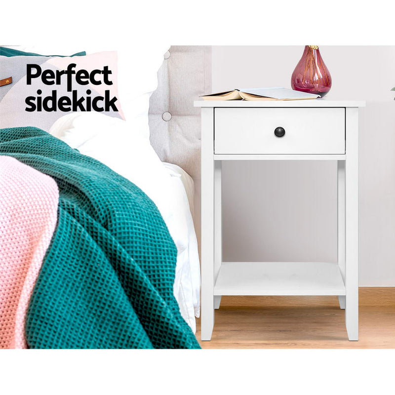 Bedside Tables Drawer Side Table Nightstand White Storage Cabinet White Lamp