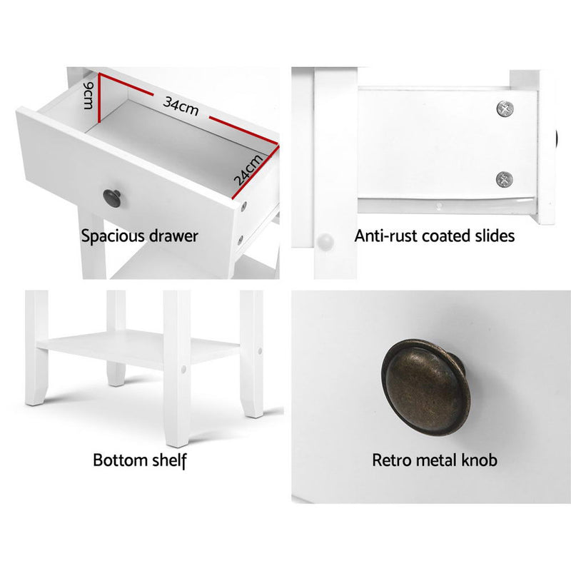 Bedside Tables Drawer Side Table Nightstand White Storage Cabinet White Lamp