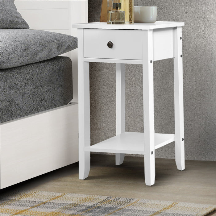 Bedside Tables Drawer Side Table Nightstand White Storage Cabinet White Lamp