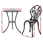 Gardeon 3PC Outdoor Setting Cast Aluminium Bistro Table Chair Patio