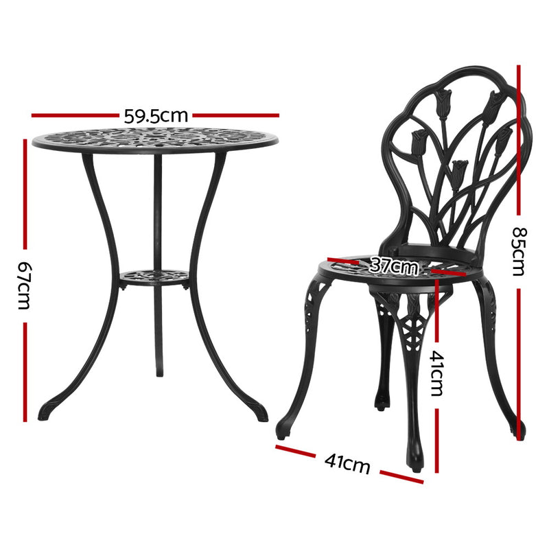 Gardeon 3PC Outdoor Setting Cast Aluminium Bistro Table Chair Patio