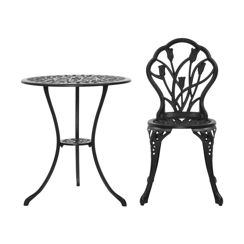 Gardeon 3PC Outdoor Setting Cast Aluminium Bistro Table Chair Patio