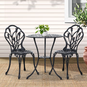 Gardeon 3PC Outdoor Setting Cast Aluminium Bistro Table Chair Patio