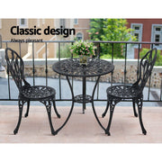 Gardeon 3PC Outdoor Setting Cast Aluminium Bistro Table Chair Patio