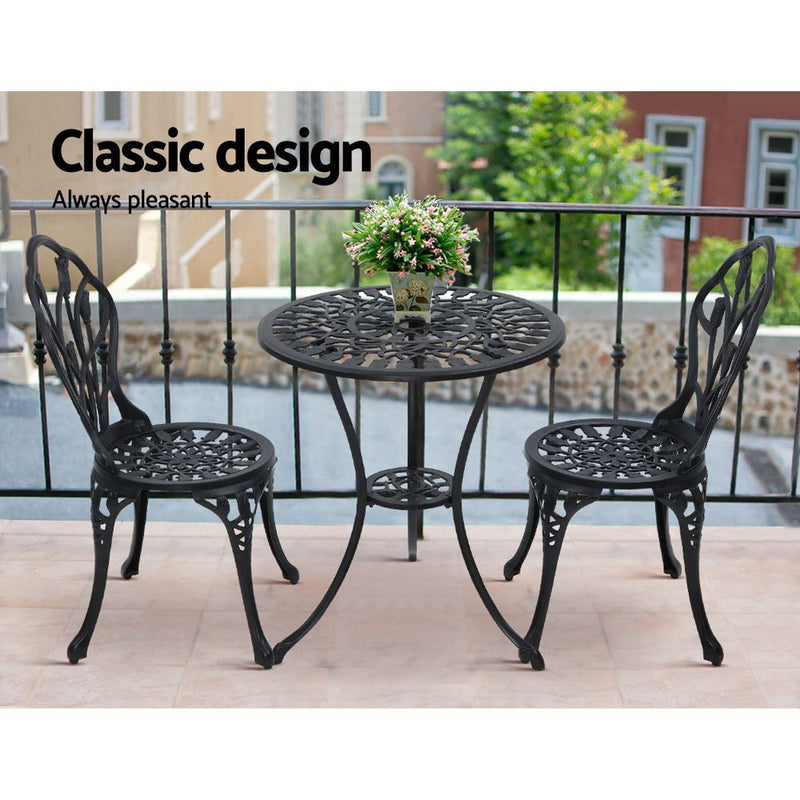 Gardeon 3PC Outdoor Setting Cast Aluminium Bistro Table Chair Patio