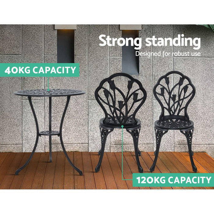 Gardeon 3PC Outdoor Setting Cast Aluminium Bistro Table Chair Patio