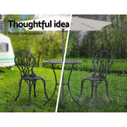 Gardeon 3PC Outdoor Setting Cast Aluminium Bistro Table Chair Patio