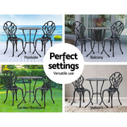 Gardeon 3PC Outdoor Setting Cast Aluminium Bistro Table Chair Patio