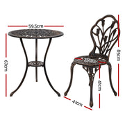 Gardeon 3PC Outdoor Setting Cast Aluminium Bistro Table Chair Patio