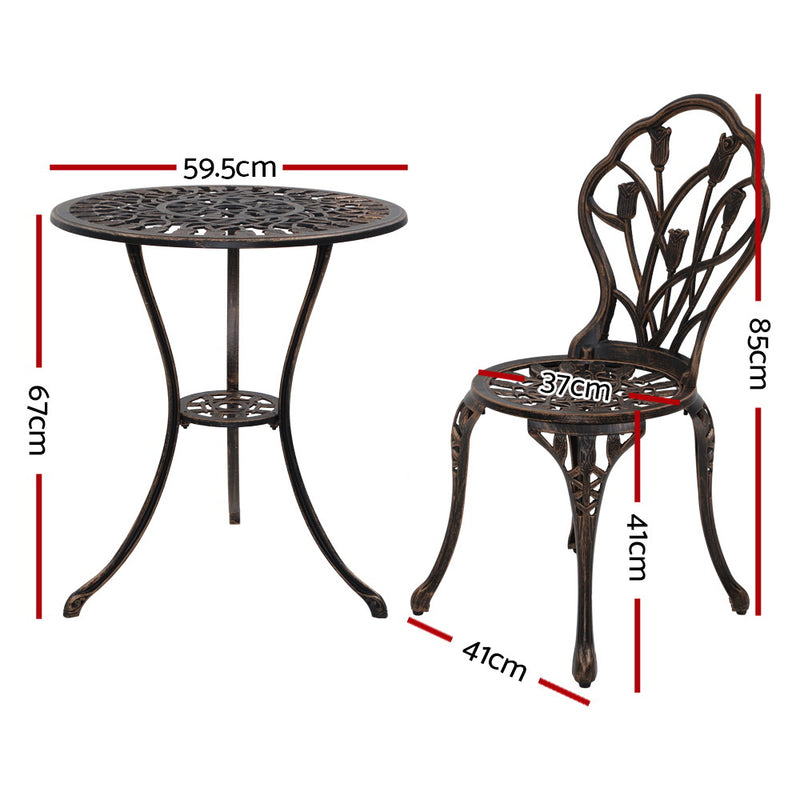 Gardeon 3PC Outdoor Setting Cast Aluminium Bistro Table Chair Patio