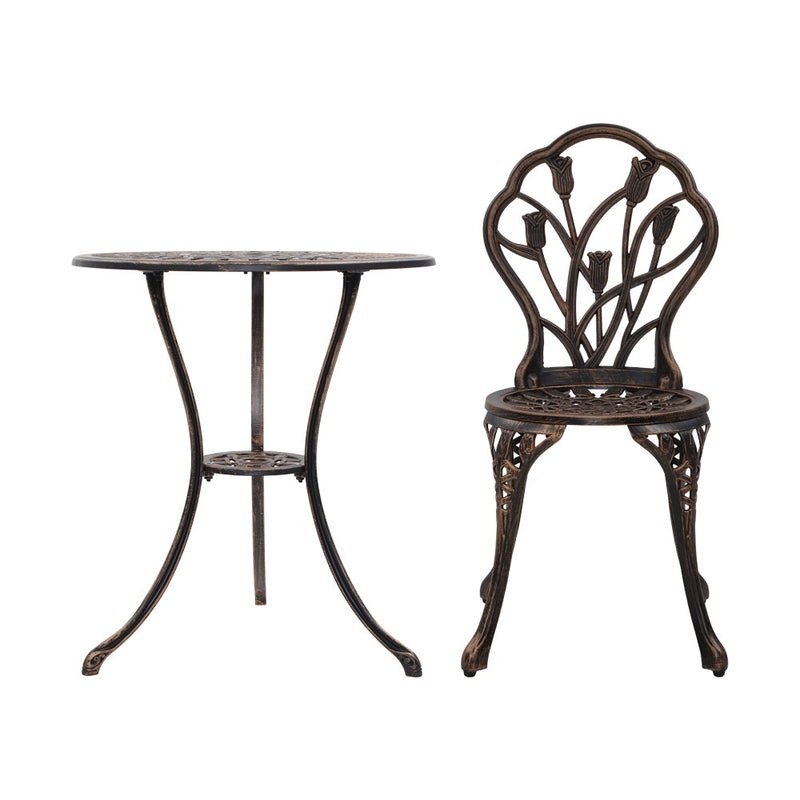 Gardeon 3PC Outdoor Setting Cast Aluminium Bistro Table Chair Patio