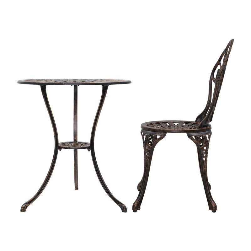 Gardeon 3PC Outdoor Setting Cast Aluminium Bistro Table Chair Patio
