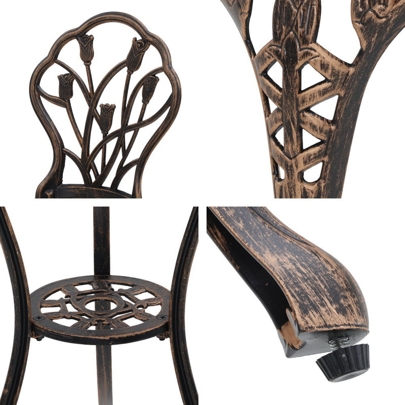 Gardeon 3PC Outdoor Setting Cast Aluminium Bistro Table Chair Patio