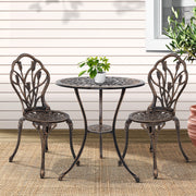 Gardeon 3PC Outdoor Setting Cast Aluminium Bistro Table Chair Patio