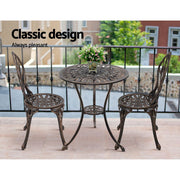 Gardeon 3PC Outdoor Setting Cast Aluminium Bistro Table Chair Patio