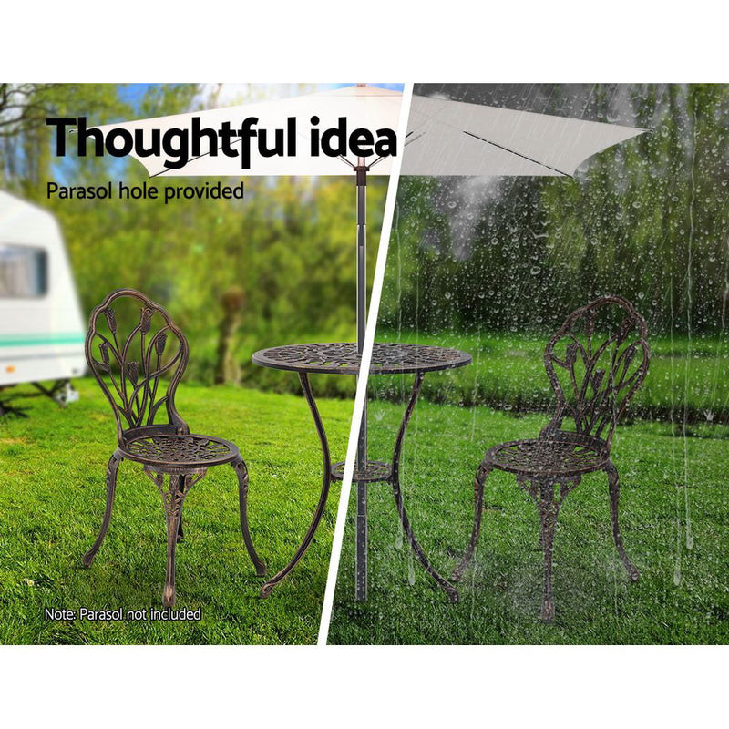 Gardeon 3PC Outdoor Setting Cast Aluminium Bistro Table Chair Patio