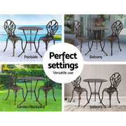 Gardeon 3PC Outdoor Setting Cast Aluminium Bistro Table Chair Patio