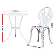 Gardeon 3PC Outdoor Setting Cast Aluminium Bistro Table Chair Patio