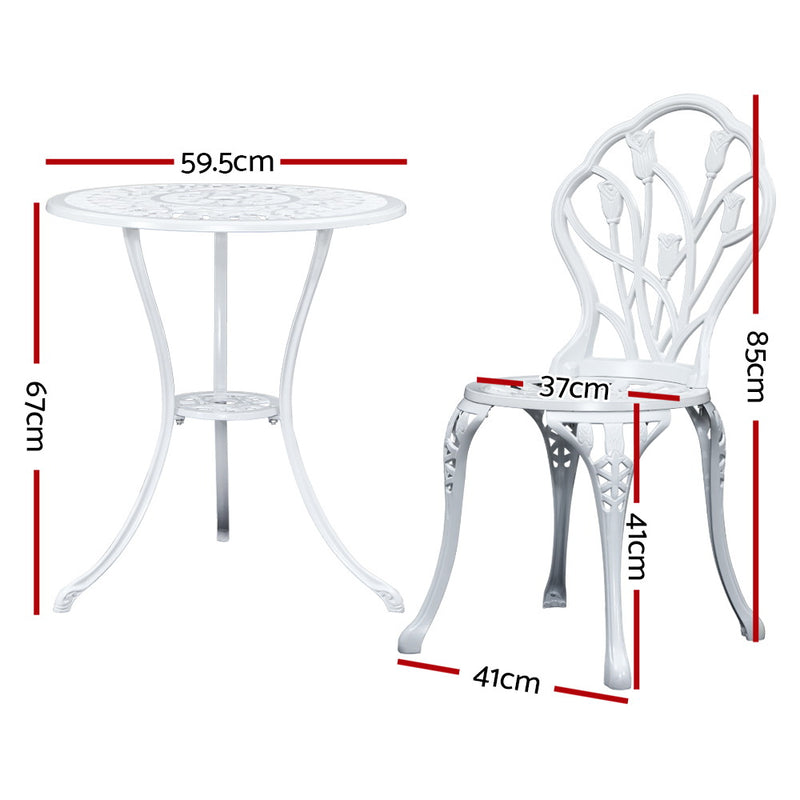 Gardeon 3PC Outdoor Setting Cast Aluminium Bistro Table Chair Patio