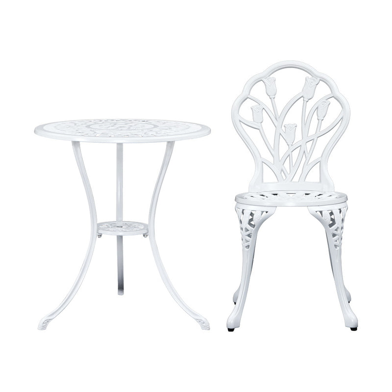 Gardeon 3PC Outdoor Setting Cast Aluminium Bistro Table Chair Patio