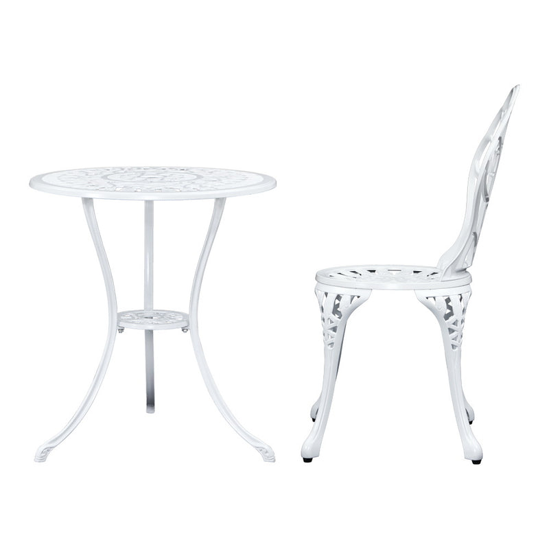 Gardeon 3PC Outdoor Setting Cast Aluminium Bistro Table Chair Patio