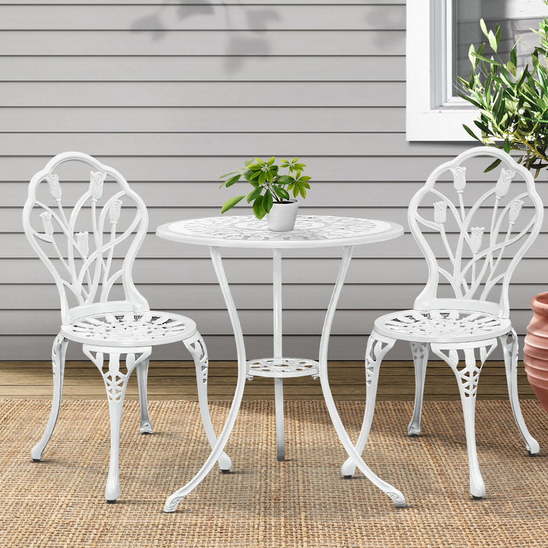 Gardeon 3PC Outdoor Setting Cast Aluminium Bistro Table Chair Patio