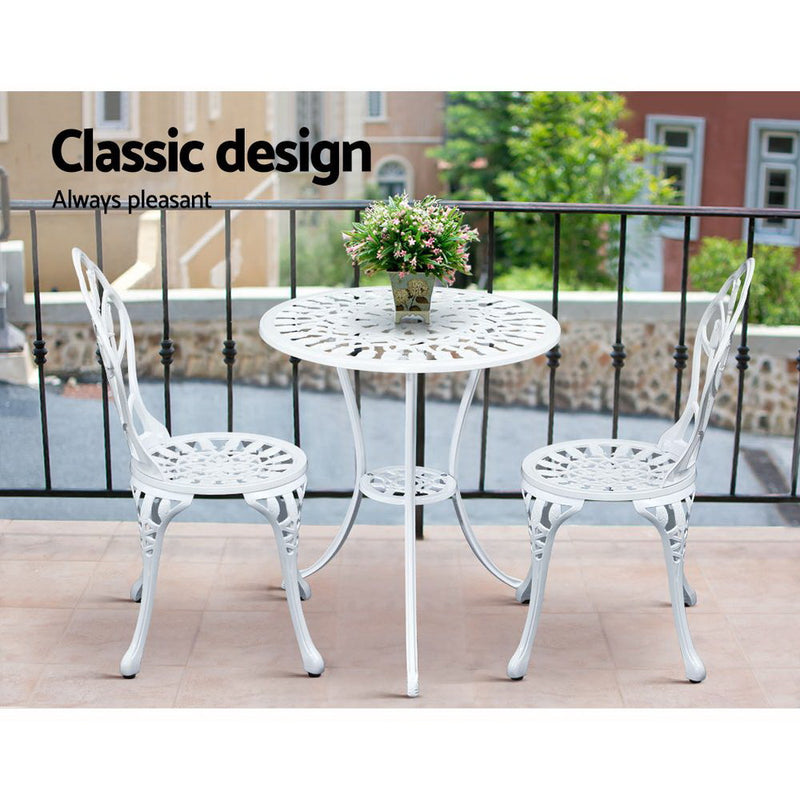 Gardeon 3PC Outdoor Setting Cast Aluminium Bistro Table Chair Patio