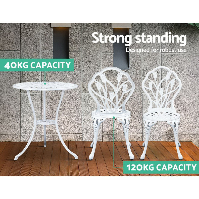 Gardeon 3PC Outdoor Setting Cast Aluminium Bistro Table Chair Patio