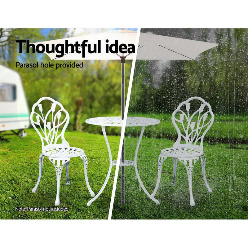 Gardeon 3PC Outdoor Setting Cast Aluminium Bistro Table Chair Patio