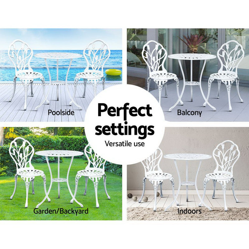 Gardeon 3PC Outdoor Setting Cast Aluminium Bistro Table Chair Patio