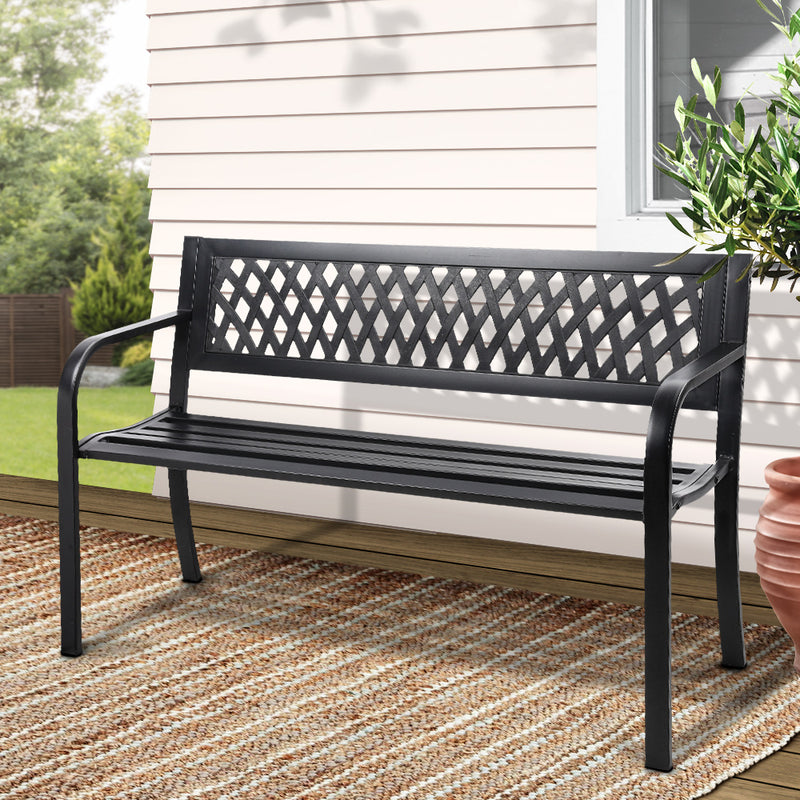 Gardeon Cast Iron Modern Garden Bench - Black