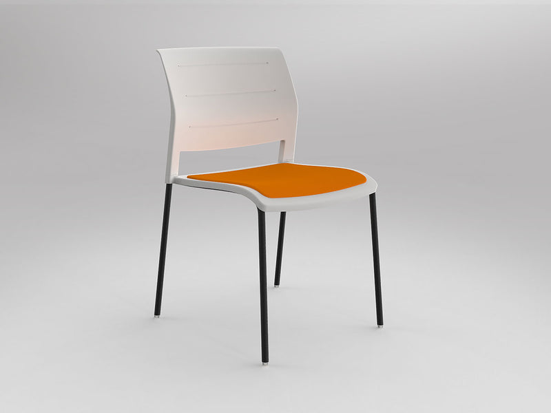 Game 4 leg Chair (Upholstered Seat) White Bright Orange Black Powdercoat