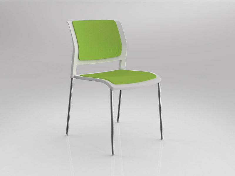 Game 4 leg Chair (Fully Upholstered) White Lime Green Polished Chrome