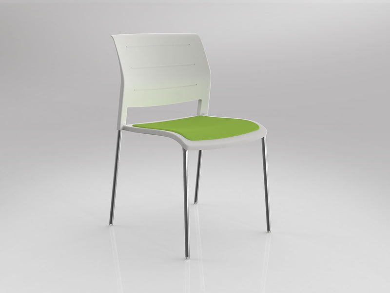 Game 4 leg Chair (Upholstered Seat) White Lime Green Polished Chrome