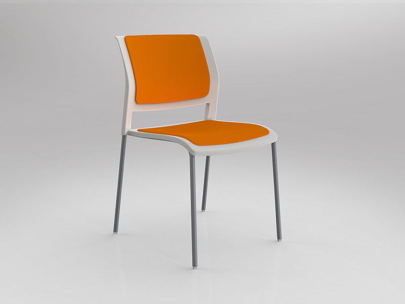 Game 4 leg Chair (Fully Upholstered) White Bright Orange Silver Powdercoat