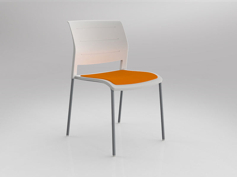Game 4 leg Chair (Upholstered Seat) White Bright Orange Silver Powdercoat