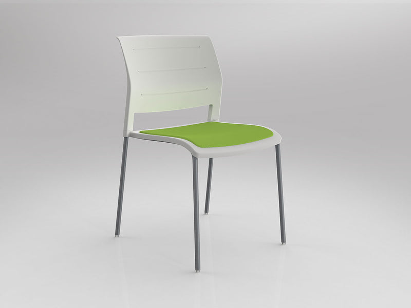Game 4 leg Chair (Upholstered Seat) White Lime Green Silver Powdercoat