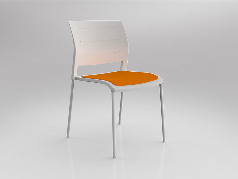 Game 4 leg Chair (Upholstered Seat) White Bright Orange White Powdercoat
