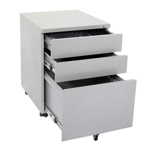 Rapidline 3 Drawer Steel Mobile Pedestal 460W x 472D x 610H Precious Silver