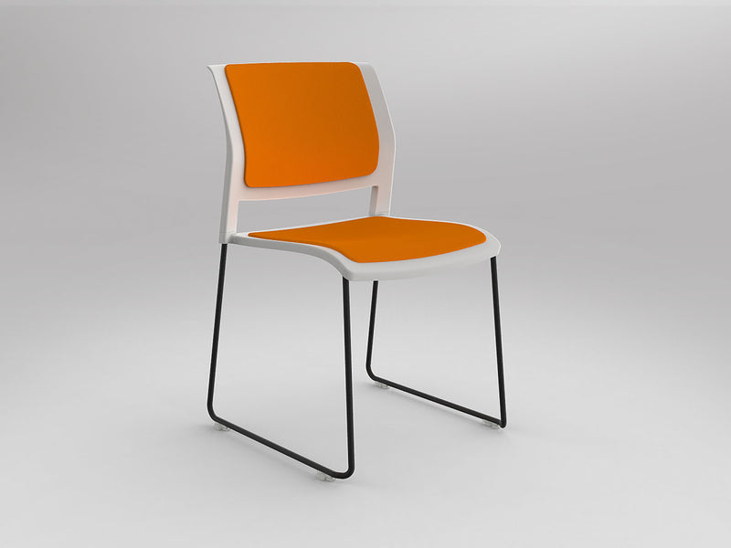 Game Sled leg Chair (Fully Upholstered) White Bright Orange Black Powdercoat