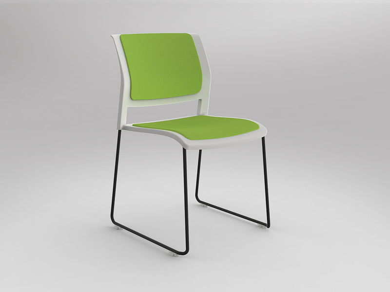Game Sled leg Chair (Fully Upholstered) White Lime Green Black Powdercoat
