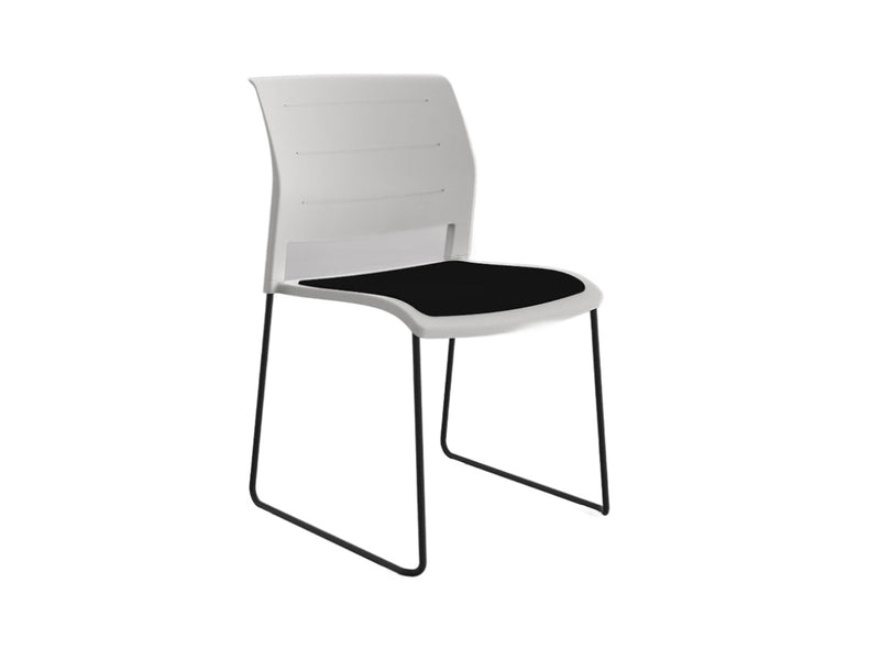Game Sled leg Chair (Upholstered Seat) White Black Black Powdercoat