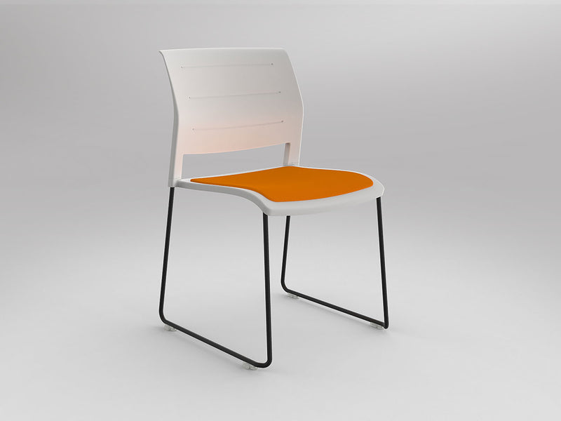 Game Sled leg Chair (Upholstered Seat) White Bright Orange Black Powdercoat