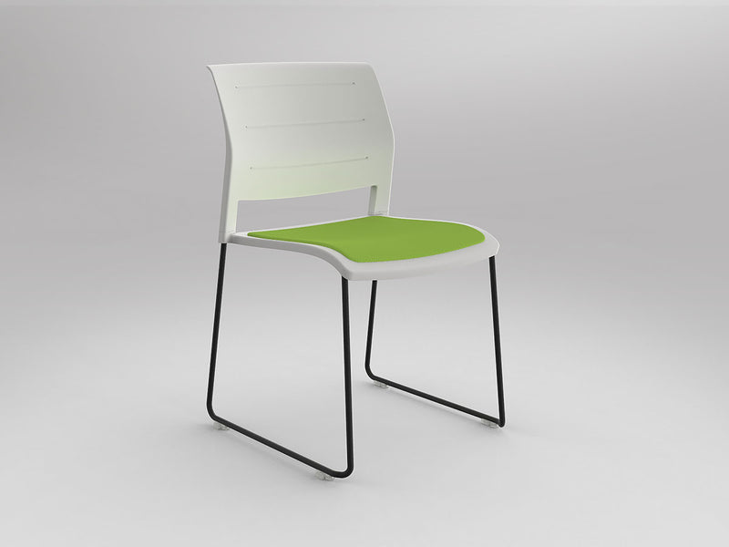 Game Sled leg Chair (Upholstered Seat) White Lime Green Black Powdercoat