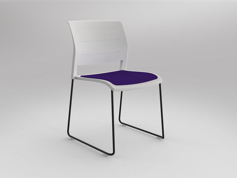 Game Sled leg Chair (Upholstered Seat) White Plum Black Powdercoat
