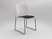 Game Sled leg Chair (Upholstered Seat) White Gray Black Powdercoat