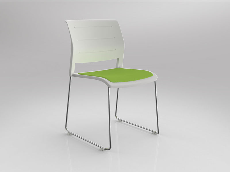 Game Sled leg Chair (Upholstered Seat) White Lime Green Polished Chrome