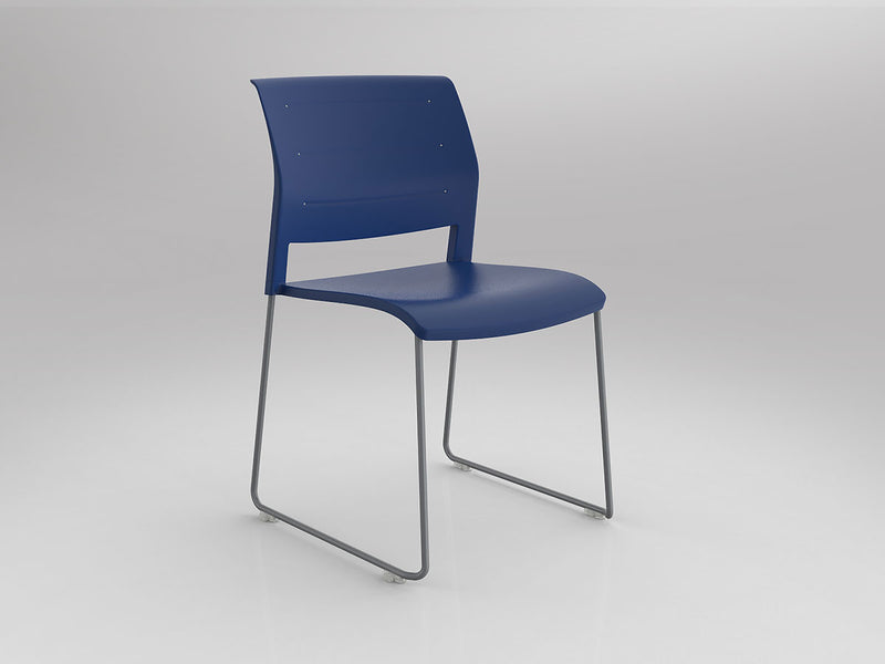 Game Chair Unupholstered Sled Base Indigo Silver Powdercoat