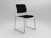 Game Sled leg Chair (Fully Upholstered) White Black Silver Powdercoat